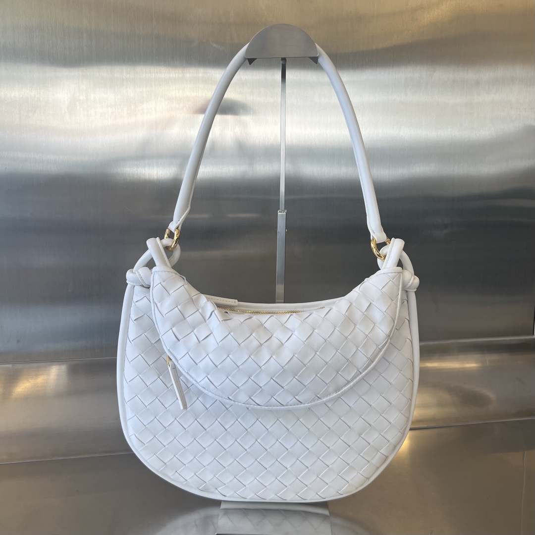 Medium Gemelli Intrecciato Leather Shoulder Bag White